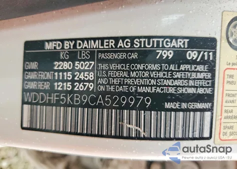 2012 Mercedes-Benz E 350 z USA, uszkodzony, nr VIN WDDHF5KB9CA529979